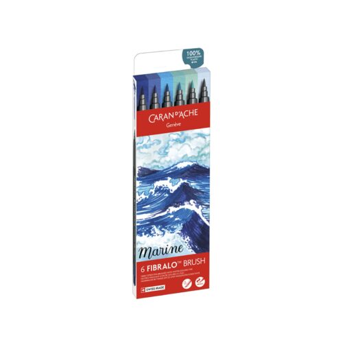 Caran d'Ache Marine Fibralo Brush Pens 6 Pack – Water Soluble Fibre-Tipped Brush Pens in Cardboard Box - Image 4