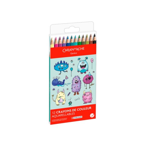 Caran d'Ache Kawaii Monsters Swisscolor Aquarelle Colour Pencils 12 Pack – Water Soluble Colouring Pencils in Cute Cardboard Box 3 CRD 1285.801 4
