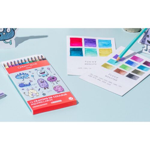 Caran d'Ache Kawaii Monsters Swisscolor Aquarelle Colour Pencils 12 Pack – Water Soluble Colouring Pencils in Cute Cardboard Box 10 Caran d'Ache Kawaii Monsters Swisscolor Aquarelle Colour Pencils 12 Pack – Water Soluble Colouring Pencils in Cute Cardboard Box - Image 5