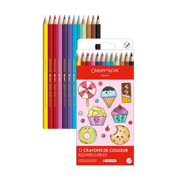 Caran d'Ache Kawaii Candy World Swisscolor Aquarelle Colour Pencils 12 Pack – Water Soluble Colouring Pencils in Cute Cardboard Box 1 CRD 1285.802 2