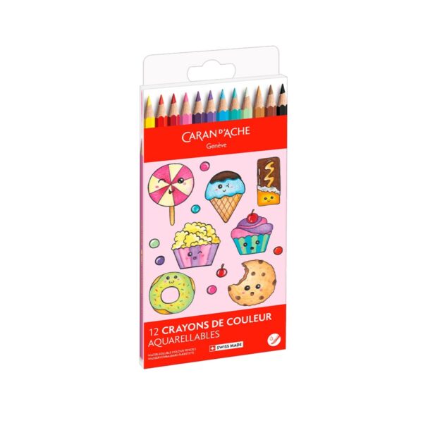 Caran d'Ache Kawaii Candy World Swisscolor Aquarelle Colour Pencils 12 Pack – Water Soluble Colouring Pencils in Cute Cardboard Box 3 CRD 1285.802 4