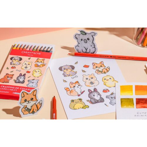 Caran d'Ache Kawaii Cute Animals Swisscolor Aquarelle Colour Pencils 12 Pack – Water Soluble Colouring Pencils in Cute Cardboard Box 10 Caran d'Ache Kawaii Cute Animals Swisscolor Aquarelle Colour Pencils 12 Pack – Water Soluble Colouring Pencils in Cute Cardboard Box - Image 5