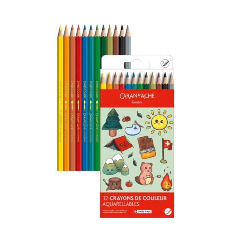 Caran d'Ache Kawaii Swiss Mountains Swisscolor Aquarelle Colour Pencils 12 Pack – Water Soluble Colouring Pencils in Cute Cardboard Box 7 Caran d'Ache Kawaii Swiss Mountains Swisscolor Aquarelle Colour Pencils 12 Pack – Water Soluble Colouring Pencils in Cute Cardboard Box - Image 2
