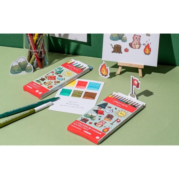 Caran d'Ache Kawaii Swiss Mountains Swisscolor Aquarelle Colour Pencils 12 Pack – Water Soluble Colouring Pencils in Cute Cardboard Box 4 CRD 1285.804 5
