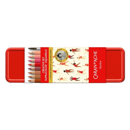 Caran d'Ache Nina Cosford Creative Tin Set 13 Piece – 12 Supracolor Aquarelle Pencils, Brush & Online Creative Class