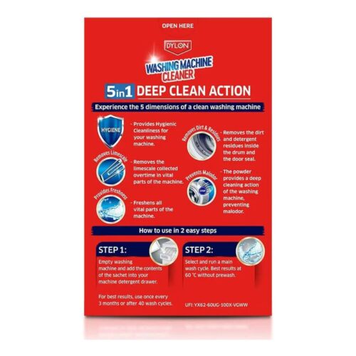 Dylon Washing Machine Cleaner 75g – 5 in 1 Deep Clean Action, Removes Limescale, Dirt & Odours, 1 Treatment 9 Dylon Washing Machine Cleaner 75g – 5 in 1 Deep Clean Action, Removes Limescale, Dirt & Odours, 1 Treatment