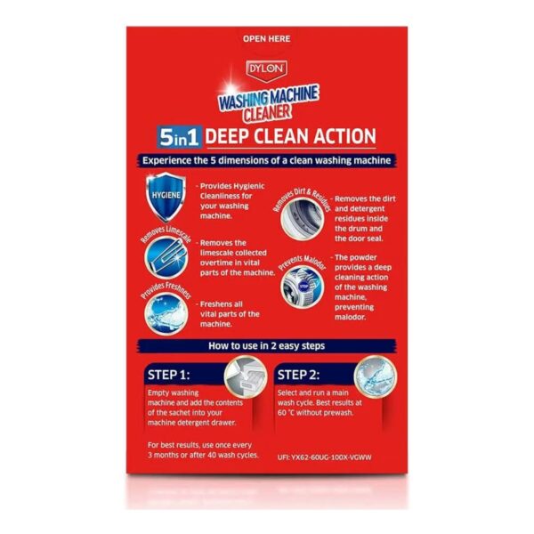 Dylon Washing Machine Cleaner 75g – 5 in 1 Deep Clean Action, Removes Limescale, Dirt & Odours, 1 Treatment 2 Dylon Washing Machine Cleaner 75g – 5 in 1 Deep Clean Action, Removes Limescale, Dirt & Odours, 1 Treatment