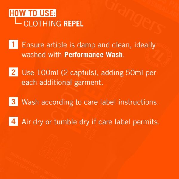 Grangers Clothing Repel 1000ml – PFC-Free Wash-In Proofer for Waterproof Clothing, Durable Water Repellency, Recyclable Pouch 4 Grangers Clothing Repel 1000ml – PFC-Free Wash-In Proofer for Waterproof Clothing, Durable Water Repellency, Recyclable Pouch