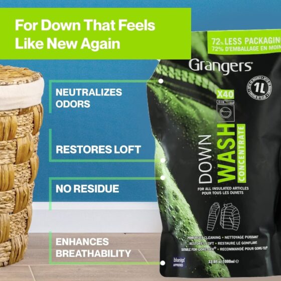 Grangers Down Wash Concentrate 1000ml – Cleaner for Down & Insulated Clothing, Powerful Cleaning, Vegan Formula, 72% Less Packaging