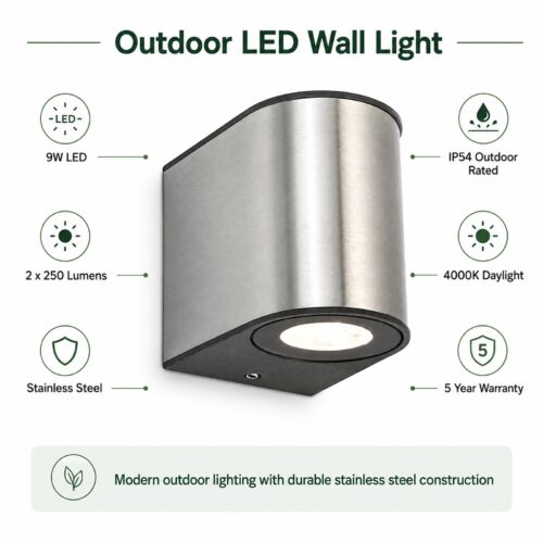 LUTEC Gemini Stainless Steel LED Outdoor Wall Light 9W – 2 x 250 Lumens, 4000K Daylight, IP54 Weather Resistant 8 LUTEC Gemini Stainless Steel LED Outdoor Wall Light 9W – 2 x 250 Lumens, 4000K Daylight, IP54 Weather Resistant - Image 2