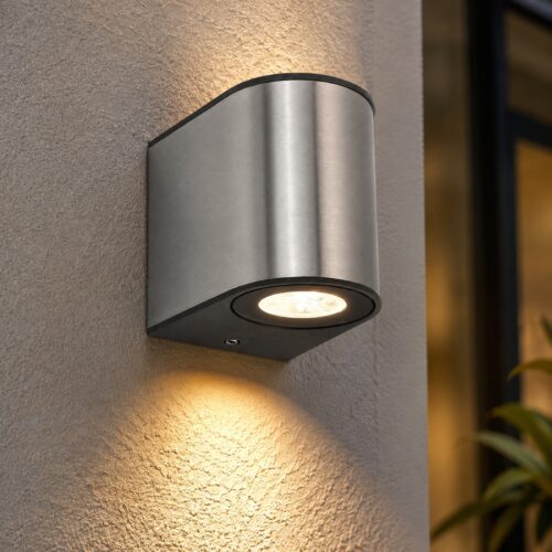 LUTEC Gemini Stainless Steel LED Outdoor Wall Light 9W – 2 x 250 Lumens, 4000K Daylight, IP54 Weather Resistant
