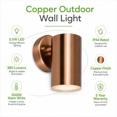 LUTEC Architectural Copper LED Outdoor Wall Light 5.5W – 380 Lumens, 3000K Warm White, IP44 Weather Resistant 10 LUTEC Architectural Copper LED Outdoor Wall Light 5.5W – 380 Lumens, 3000K Warm White, IP44 Weather Resistant