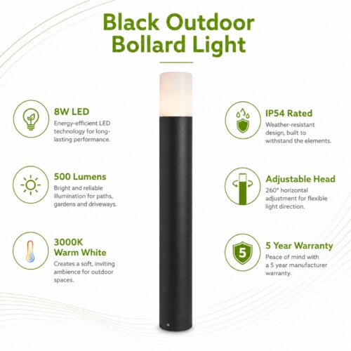 LUTEC Cyra LED Outdoor Bollard Light 65cm Black – 8W 500 Lumens, 3000K Warm White, IP54 Adjustable Garden Light 9 LUTEC Cyra LED Outdoor Bollard Light 65cm Black – 8W 500 Lumens, 3000K Warm White, IP54 Adjustable Garden Light