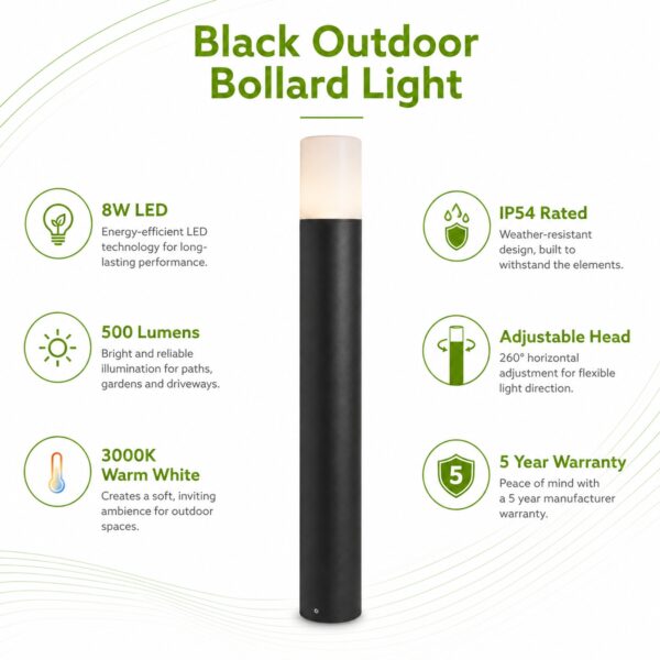 LUTEC Cyra LED Outdoor Bollard Light 65cm Black – 8W 500 Lumens, 3000K Warm White, IP54 Adjustable Garden Light 1 LUTEC Cyra LED Outdoor Bollard Light 65cm Black – 8W 500 Lumens, 3000K Warm White, IP54 Adjustable Garden Light