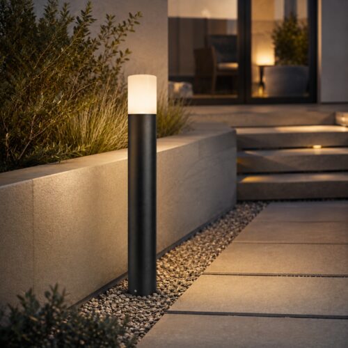 LUTEC Cyra LED Outdoor Bollard Light 65cm Black – 8W 500 Lumens, 3000K Warm White, IP54 Adjustable Garden Light