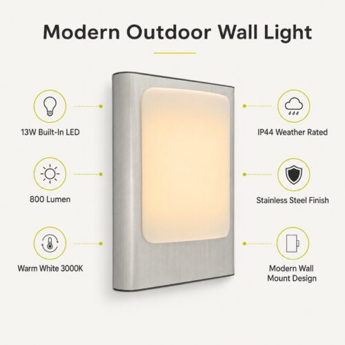 LUTEC Face LED Outdoor Wall Light 13W – 800 Lumens, 3000K Warm White, IP44 Stainless Steel Exterior Light 10 LUTEC Face LED Outdoor Wall Light 13W – 800 Lumens, 3000K Warm White, IP44 Stainless Steel Exterior Light
