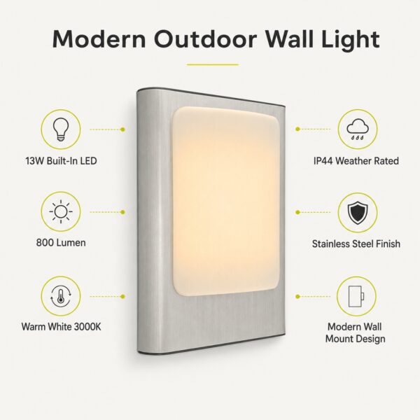 LUTEC Face LED Outdoor Wall Light 13W – 800 Lumens, 3000K Warm White, IP44 Stainless Steel Exterior Light 1 LUTEC Face LED Outdoor Wall Light 13W – 800 Lumens, 3000K Warm White, IP44 Stainless Steel Exterior Light