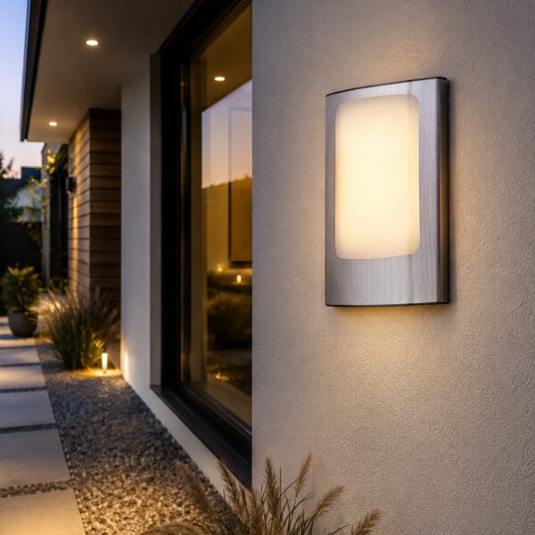 LCT-3500_4 LUTEC Face LED Outdoor Wall Light 13W – 800 Lumens, 3000K Warm White, IP44 Stainless Steel Exterior Light