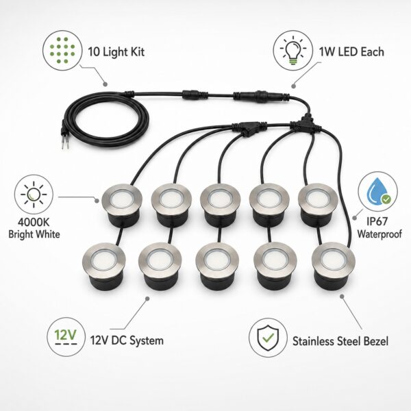 LUTEC TwiLight LED Deck Lights (10 Pack) – 1W 4000K Bright White, IP67 Waterproof Recessed Outdoor Deck & Floor Lights 1 LUTEC TwiLight LED Deck Lights (10 Pack) – 1W 4000K Bright White, IP67 Waterproof Recessed Outdoor Deck & Floor Lights