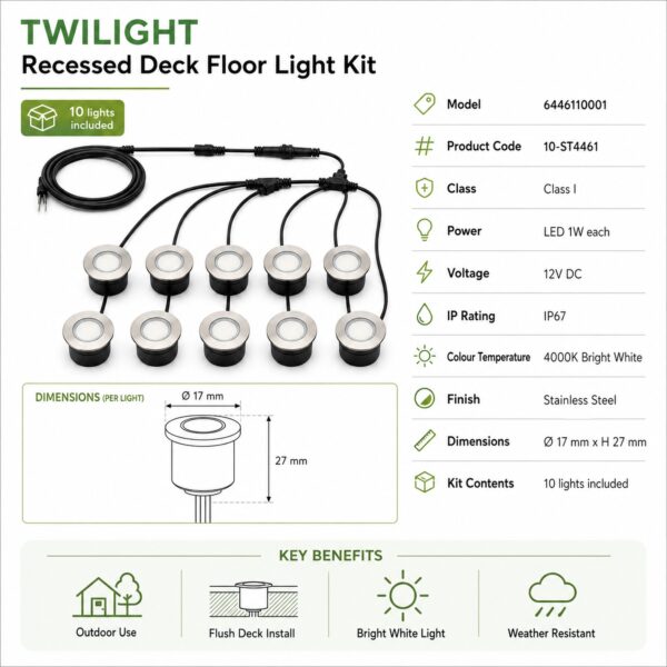 LUTEC TwiLight LED Deck Lights (10 Pack) – 1W 4000K Bright White, IP67 Waterproof Recessed Outdoor Deck & Floor Lights 2 LUTEC TwiLight LED Deck Lights (10 Pack) – 1W 4000K Bright White, IP67 Waterproof Recessed Outdoor Deck & Floor Lights