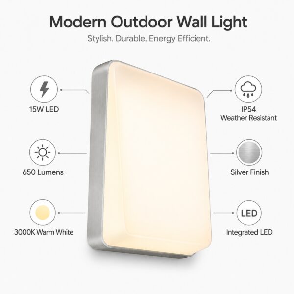 LUTEC Even LED Outdoor Wall Light 15W Silver – 650 Lumens, 3000K Warm White, IP54 Weatherproof Exterior Light 1 LUTEC Even LED Outdoor Wall Light 15W Silver – 650 Lumens, 3000K Warm White, IP54 Weatherproof Exterior Light