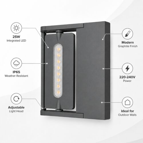 LUTEC LED Outdoor Wall Light 25W – IP65 Weatherproof Grey Adjustable Exterior Wall Lamp, 220–240V 10 LUTEC LED Outdoor Wall Light 25W – IP65 Weatherproof Grey Adjustable Exterior Wall Lamp, 220–240V