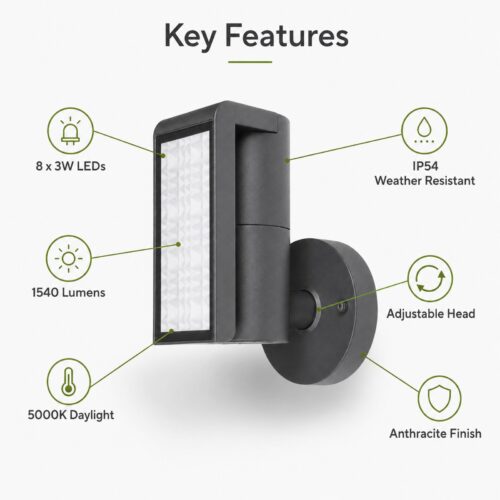LUTEC Club Adjustable LED Outdoor Wall Light 24W – 1540 Lumens, 5000K Daylight, IP54 Anthracite Exterior Light 8 LUTEC Club Adjustable LED Outdoor Wall Light 24W – 1540 Lumens, 5000K Daylight, IP54 Anthracite Exterior Light