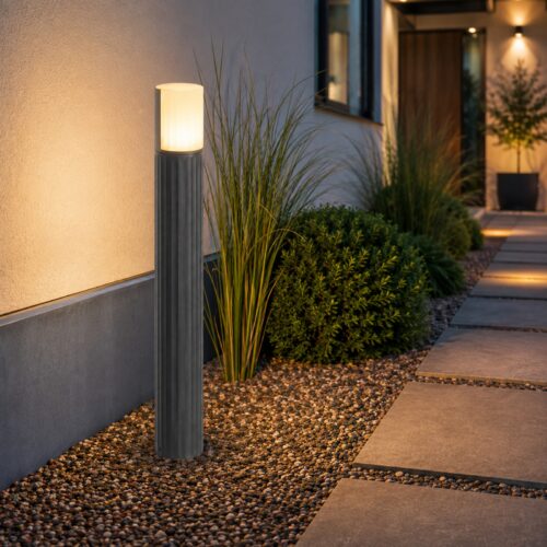 LUTEC Cyra LED Outdoor Bollard Light 65cm Grey – 8.2W 500 Lumens, 3000K Warm White, IP54, 350 Degree Rotatable