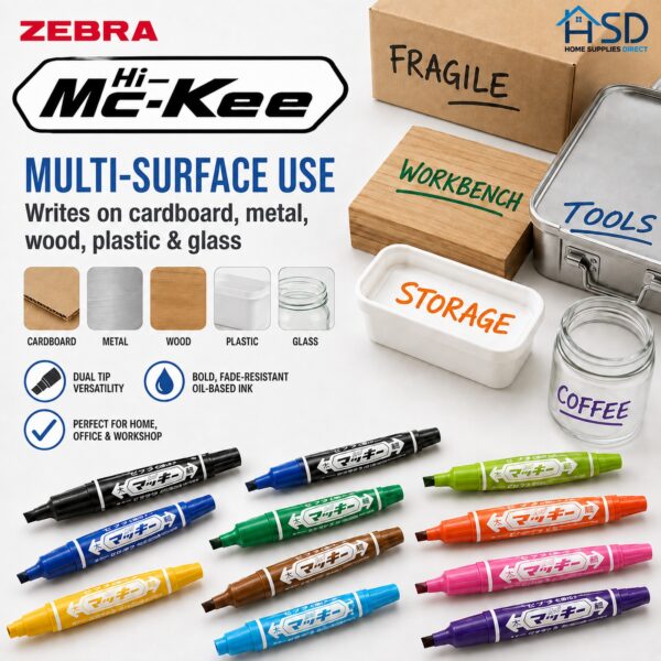 Zebra Hi-McKee Permanent Marker (Light Blue) – Double Ended, 6mm Chisel & 2mm Bullet Tips for Multi-Surface Marking 2 Zebra Hi-McKee Permanent Markers (8 Assorted Colours) – Double Ended, 6mm Chisel & 2mm Bullet Tips for Multi-Surface Marking