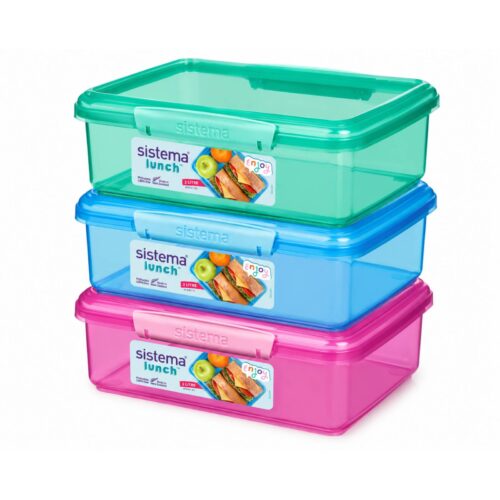 Sistema Lunch Food Storage Containers 2L (3 Pack, Random Assorted Colours) – Stackable Lunch Boxes, Freezer & Dishwasher Safe