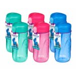 Sistema Hydrate Quick Flip Water Bottle 520ml (6 Pack) – 2 Turquoise, 2 Pink & 2 Blue, BPA-Free Kids Sports Bottles with Straws