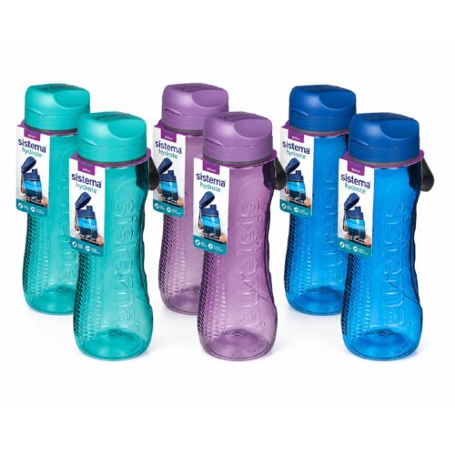 Sistema Hydrate Active Water Bottle 800ml (6 Pack) – 2 Turquoise, 2 Purple & 2 Blue, Leakproof BPA-Free Sports Bottles