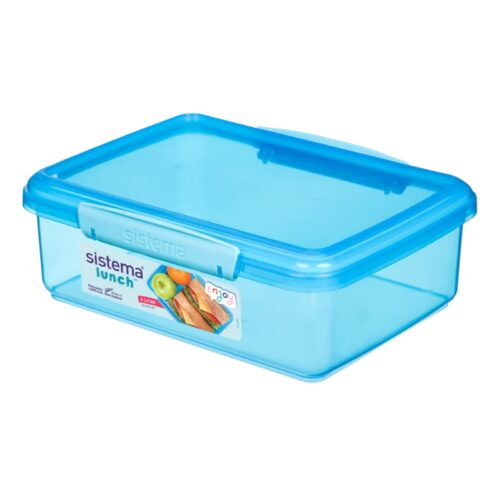 Sistema Lunch Food Storage Container 2L (Blue) – Stackable Lunch Box, Easy-Locking Clips, Freezer & Dishwasher Safe