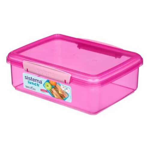 Sistema Lunch Food Storage Container 2L (Pink) – Stackable Lunch Box, Easy-Locking Clips, Freezer & Dishwasher Safe