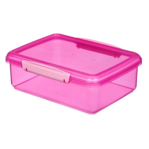 Sistema Lunch Food Storage Container 2L (Pink) – Stackable Lunch Box, Easy-Locking Clips, Freezer & Dishwasher Safe