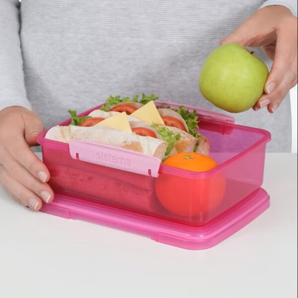 Sistema Lunch Food Storage Container 2L (Pink) – Stackable Lunch Box, Easy-Locking Clips, Freezer & Dishwasher Safe