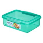 Sistema Lunch Food Storage Container 2L (Turquoise) – Stackable Lunch Box, Easy-Locking Clips, Freezer & Dishwasher Safe