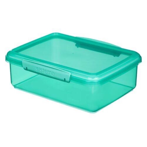 Sistema Lunch Food Storage Container 2L (Turquoise) – Stackable Lunch Box, Easy-Locking Clips, Freezer & Dishwasher Safe