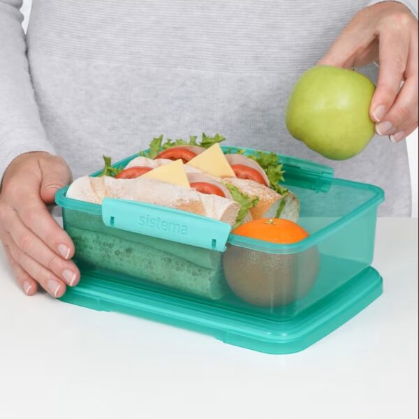 Sistema Lunch Food Storage Container 2L (Turquoise) – Stackable Lunch Box, Easy-Locking Clips, Freezer & Dishwasher Safe