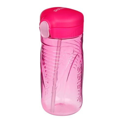 Sistema Hydrate Quick Flip Water Bottle 520ml (Pink) – BPA-Free Kids Sports Bottle with Straw, Push Button Lid, Impact Resistant