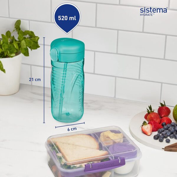 Sistema Hydrate Quick Flip Water Bottle 520ml (6 Pack) – 2 Turquoise, 2 Pink & 2 Blue, BPA-Free Kids Sports Bottles with Straws 2 Sistema Hydrate Quick Flip Water Bottle 520ml (6 Pack) – 2 Turquoise, 2 Pink & 2 Blue, BPA-Free Kids Sports Bottles with Straws