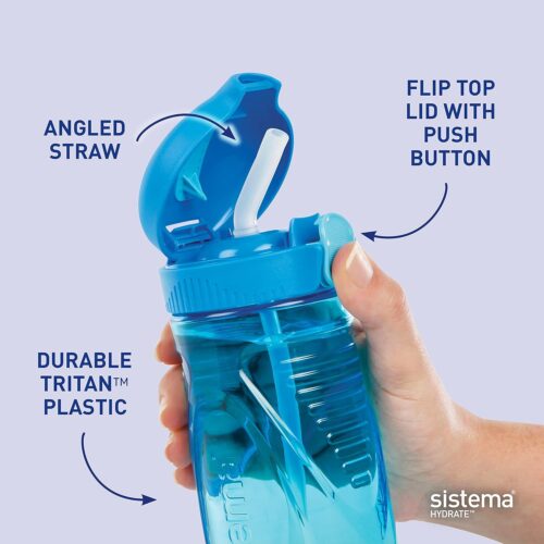 Sistema Hydrate Quick Flip Water Bottle 520ml (6 Pack) – 2 Turquoise, 2 Pink & 2 Blue, BPA-Free Kids Sports Bottles with Straws 11 Sistema Hydrate Quick Flip Water Bottle 520ml (6 Pack) – 2 Turquoise, 2 Pink & 2 Blue, BPA-Free Kids Sports Bottles with Straws