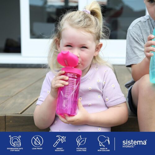 Sistema Hydrate Quick Flip Water Bottle 520ml (6 Pack) – 2 Turquoise, 2 Pink & 2 Blue, BPA-Free Kids Sports Bottles with Straws 12 Sistema Hydrate Quick Flip Water Bottle 520ml (6 Pack) – 2 Turquoise, 2 Pink & 2 Blue, BPA-Free Kids Sports Bottles with Straws