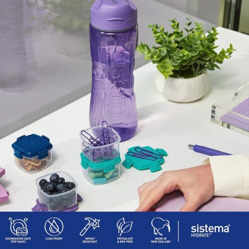 Sistema Hydrate Active Water Bottle 800ml (6 Pack) – 2 Turquoise, 2 Purple & 2 Blue, Leakproof BPA-Free Sports Bottles 11 Sistema Hydrate Active Water Bottle 800ml (6 Pack) – 2 Turquoise, 2 Purple & 2 Blue, Leakproof BPA-Free Sports Bottles