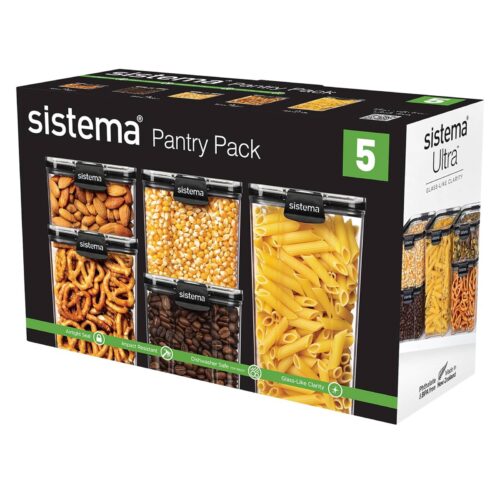 Sistema Ultra Square Food Storage Container Set (5 Pack) – 460ml, 2 x 700ml, 920ml & 1.3L, Airtight & Stackable 12 Sistema Ultra Square Food Storage Container Set (5 Pack) – 460ml, 2 x 700ml, 920ml & 1.3L, Airtight & Stackable