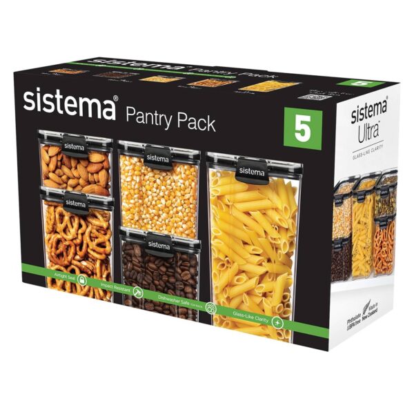 Sistema Ultra Square Food Storage Container Set (5 Pack) – 460ml, 2 x 700ml, 920ml & 1.3L, Airtight & Stackable 3 Sistema Ultra Square Food Storage Container Set (5 Pack) – 460ml, 2 x 700ml, 920ml & 1.3L, Airtight & Stackable