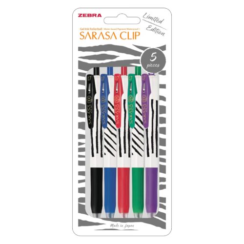 Zebra Sarasa Clip Zebra Stripes Gel Rollerball Pens 0.7mm (5 Pack) – Blue, Black, Red, Green & Violet, Zipper Wallet 7 Zebra Sarasa Clip Zebra Stripes Gel Rollerball Pens 0.7mm (5 Pack) – Blue, Black, Red, Green & Violet, Zipper Wallet