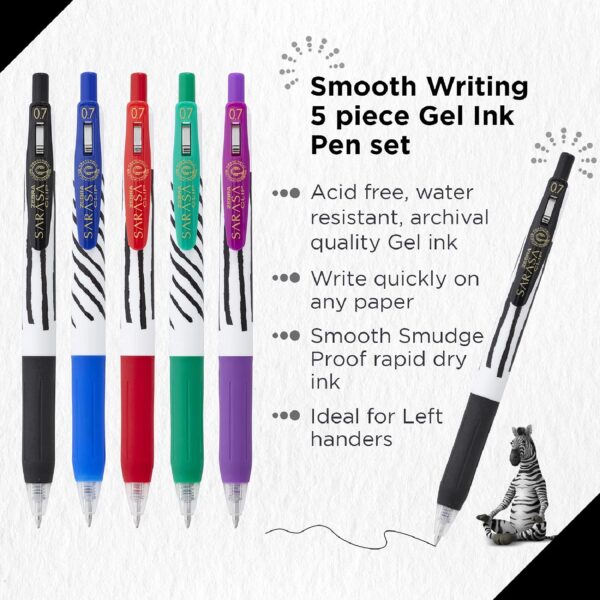 Zebra Sarasa Clip Zebra Stripes Gel Rollerball Pens 0.7mm (5 Pack) – Blue, Black, Red, Green & Violet, Zipper Wallet 2 Zebra Sarasa Clip Zebra Stripes Gel Rollerball Pens 0.7mm (5 Pack) – Blue, Black, Red, Green & Violet, Zipper Wallet