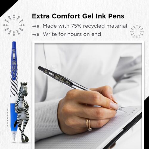 Zebra Sarasa Clip Zebra Stripes Gel Rollerball Pens 0.7mm (5 Pack) – Blue, Black, Red, Green & Violet, Zipper Wallet 10 Zebra Sarasa Clip Zebra Stripes Gel Rollerball Pens 0.7mm (5 Pack) – Blue, Black, Red, Green & Violet, Zipper Wallet