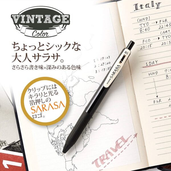 Zebra Sarasa Clip Vintage Colour 2 Gel Rollerball Pens 0.5mm (5 Pack) – Caramel Yellow, Garnet Red, Bordeaux Purple, Dark Grey & Sepia Black 3 Zebra Sarasa Clip Vintage Colour 2 Gel Rollerball Pens 0.5mm (5 Pack) – Caramel Yellow, Garnet Red, Bordeaux Purple, Dark Grey & Sepia Black